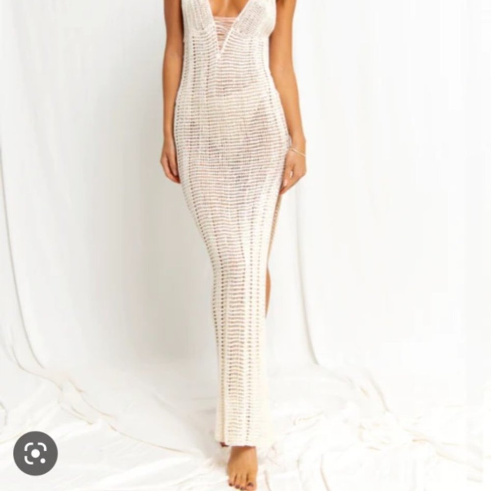Flook /. PIPER Dress - Crochet Knit Cream Maxi Swim Cover Up Size S